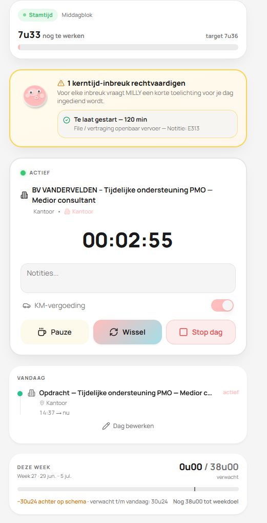 PULSE clock-in view